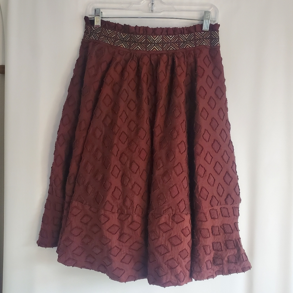 MAEVE Size 8P chocolate brown embroidery waist midi full skirt